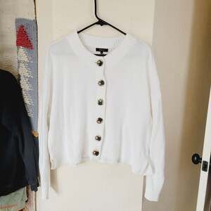 Quince 100% Organic Cotton Cropped Cardigan in Ivory, sz Large